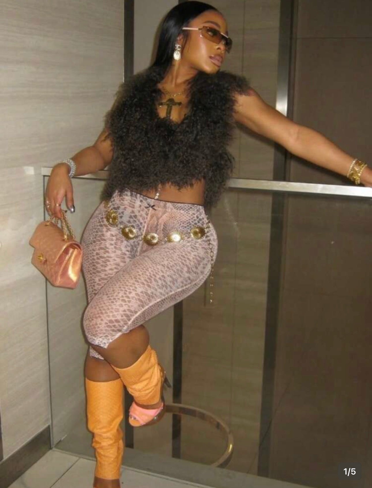 Sheer snake print leggings