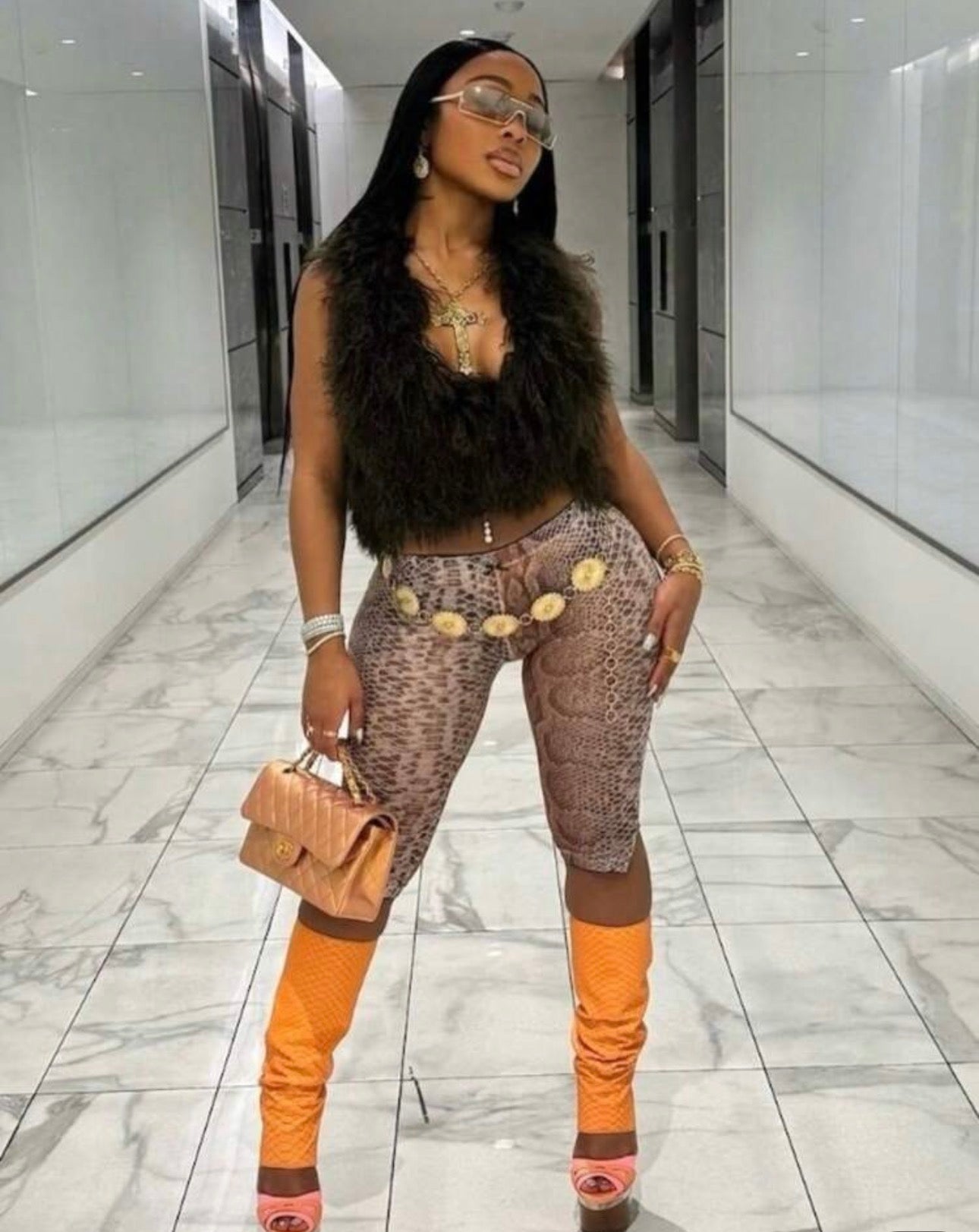 Sheer snake print leggings