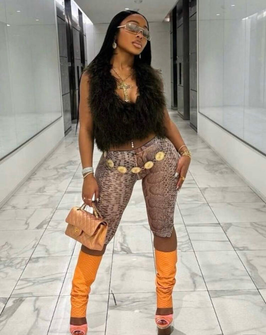 Sheer snake print leggings